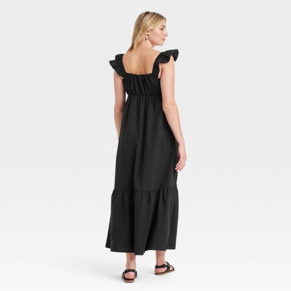 NWT Women's Flutter Cap Sleeve Maxi A-Line Dress - Universal Thread Black - Picture 4 of 6